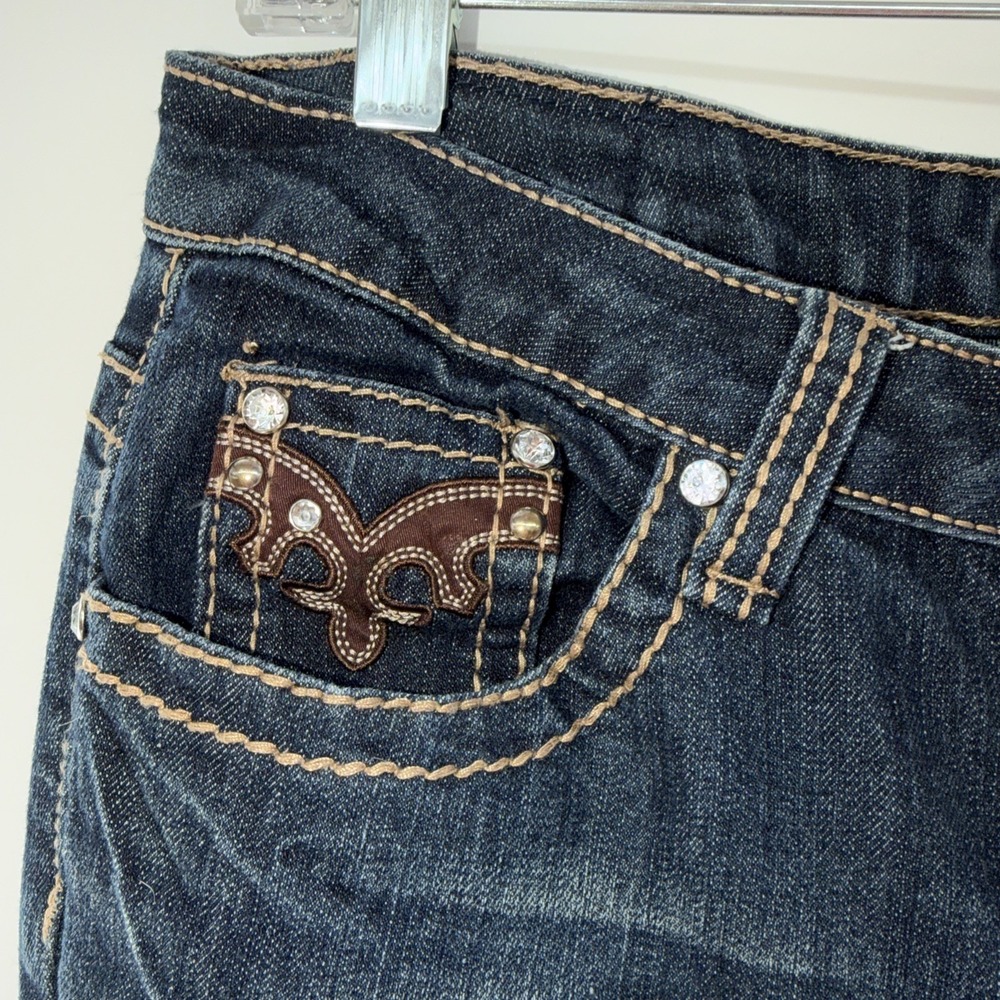 Earl Jeans Dark Blue Embellished Flip Pocket Rhinestone Accents, Women's Size 8 - Picture 6 of 9